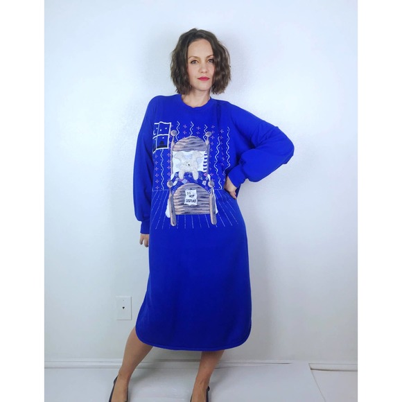 vintage 80s Fuzzy BUNNY pj PAJAMA DRESS os "Do Not Disturb" loungewear novelty - Picture 3 of 10